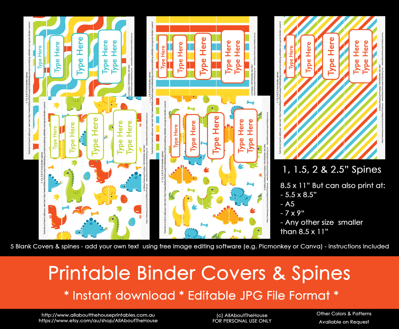 EDITABLE Rainbow Dinosaur Boy Binder Handles image about Free Printable Monogram Binder Cover identified as EDITABLE Rainbow Dinosaur Boy Binder Addresses